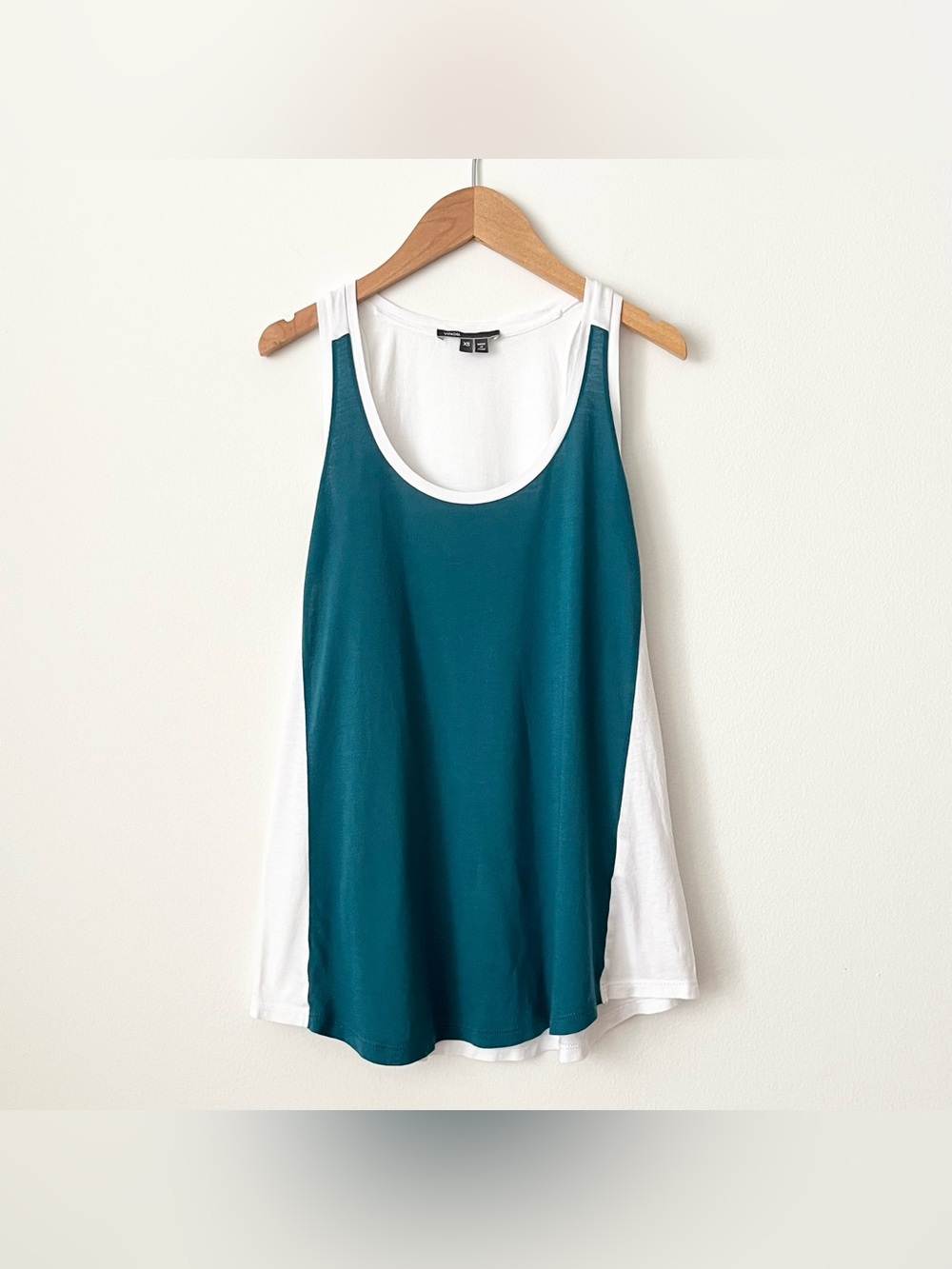 Vince Women's Tank Top XS Teal Blue White Retro Color Block Lightweight Summer